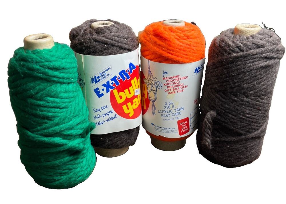 Vintage National Yarn Crafts Extra Bulky Yarn Lot, 3 ply Macrame Knitting Craft